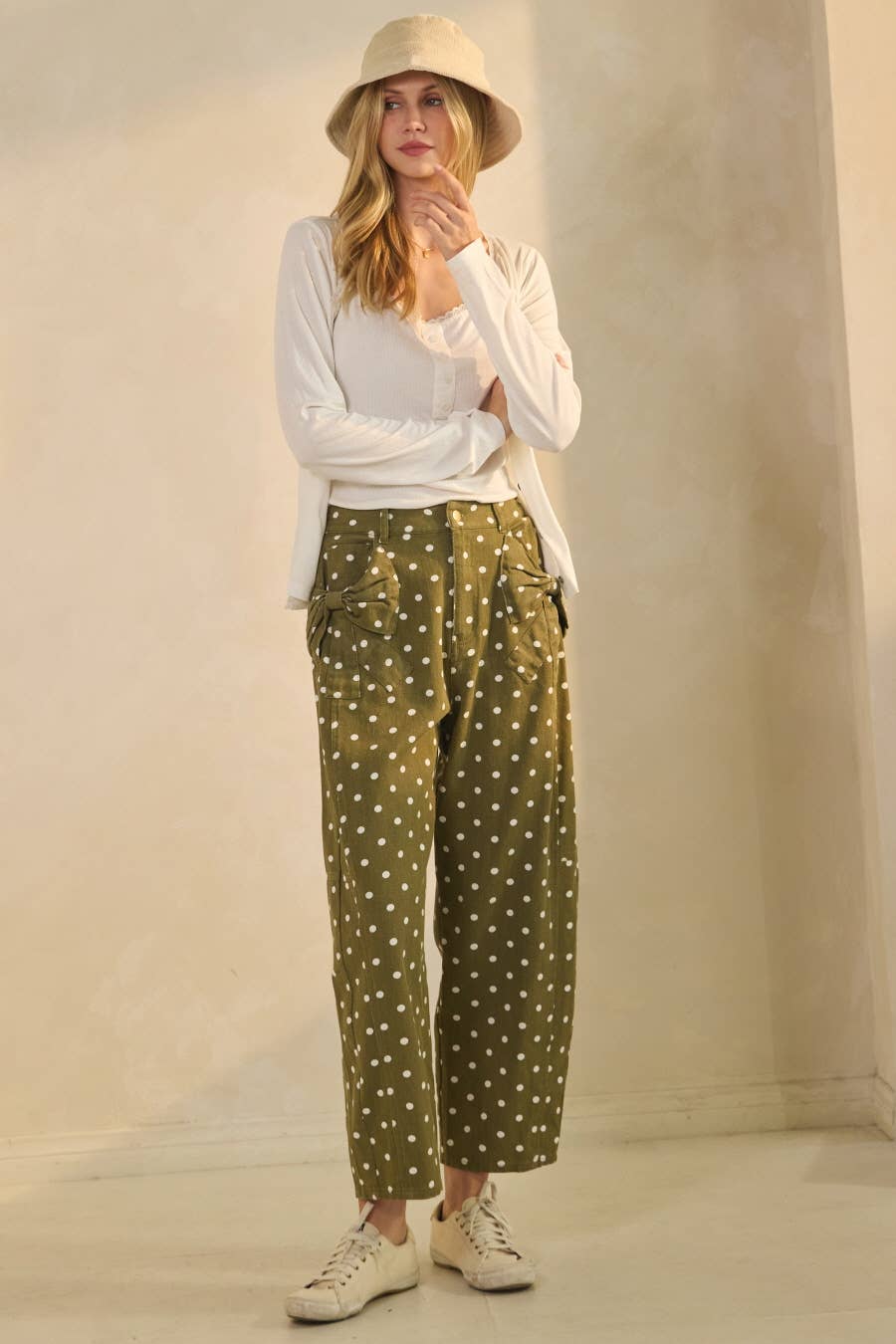 High-Rise Polka Dot Printed Denim Pants by Oddi