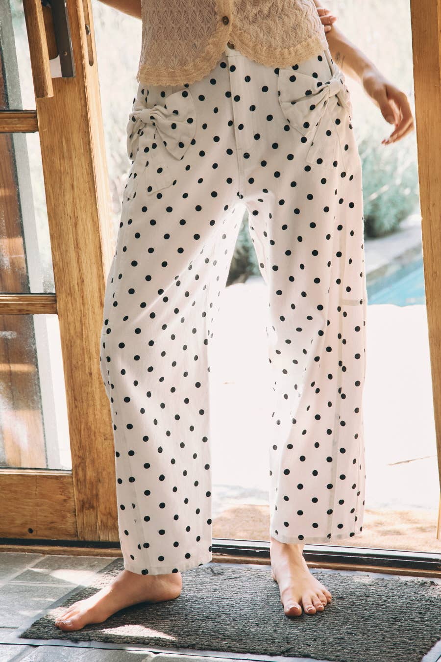 High-Rise Polka Dot Printed Denim Pants by Oddi