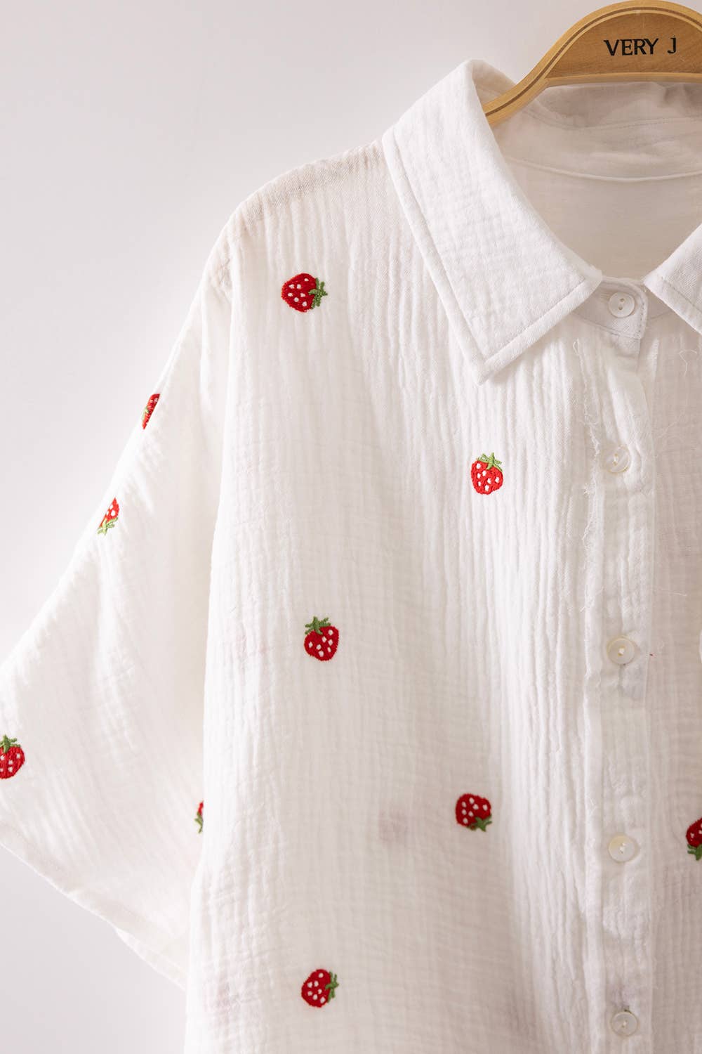 Strawberry Embroidered Oversized Gauze Shirt Top