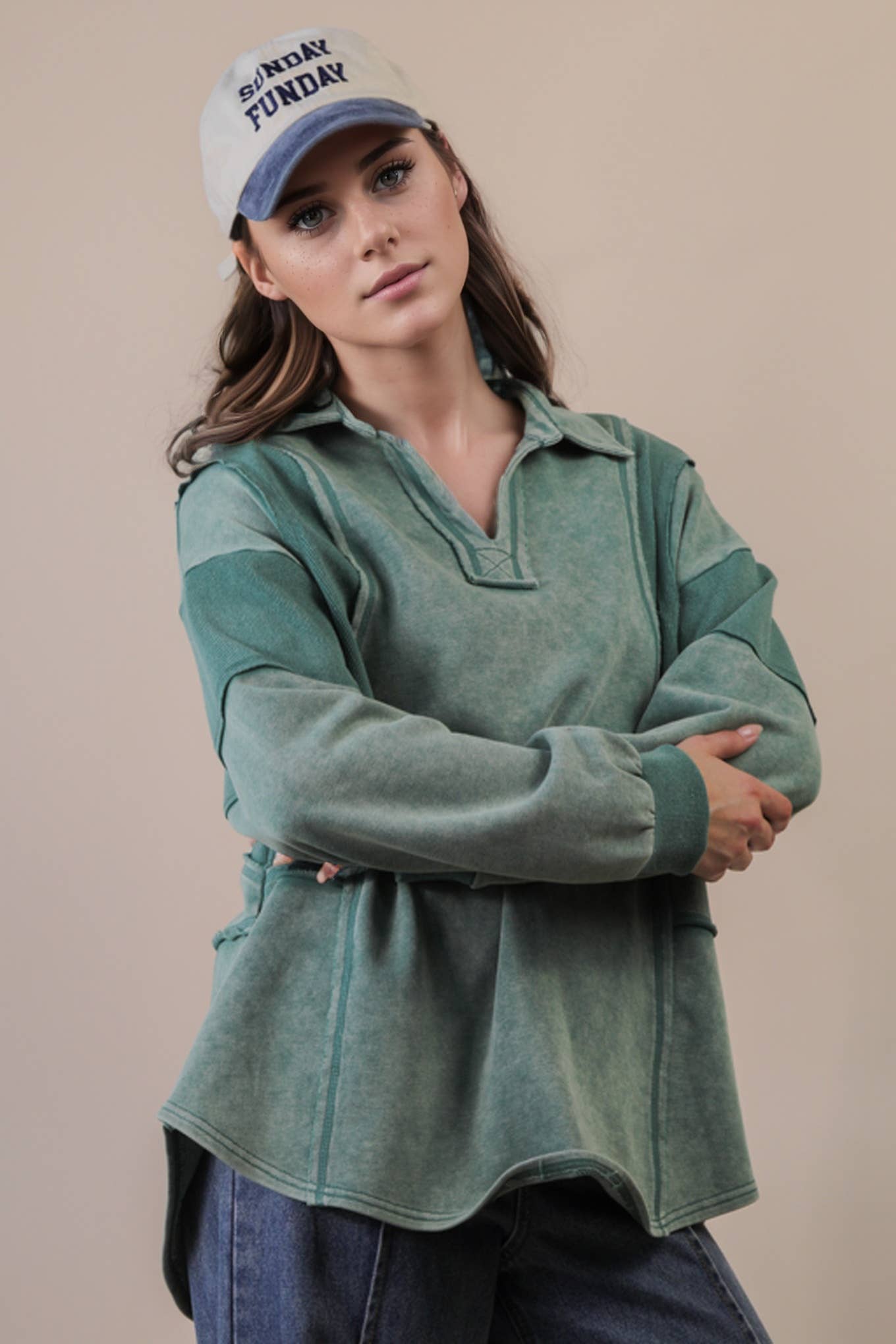 Mineral Washed Oversized French Terry Knit Top