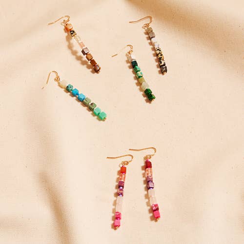 Square Semi Precious Stone Mixed Dangle Earrings