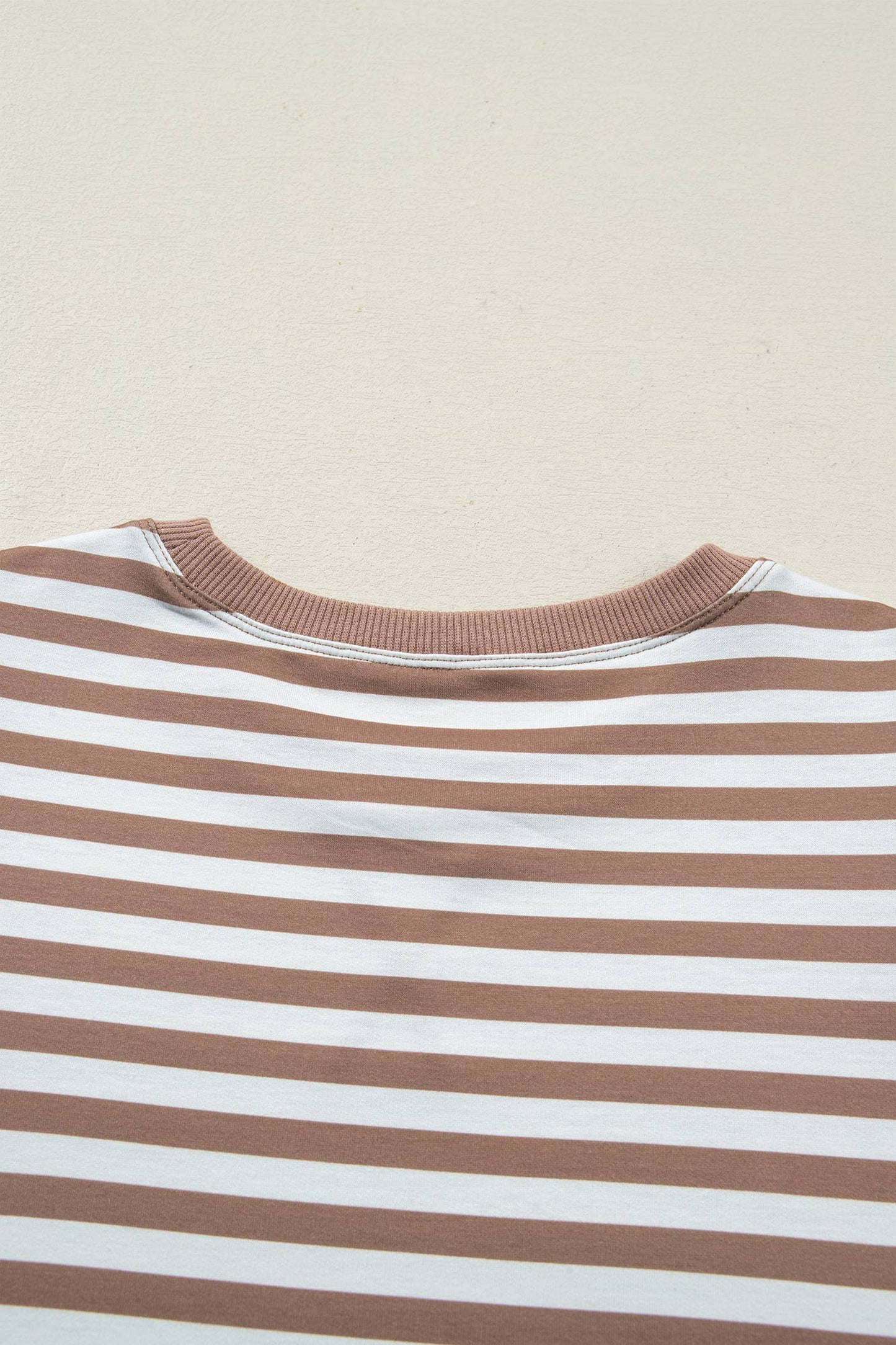 Brown Striped Short Bubble Sleeve Top with Banded Bottom