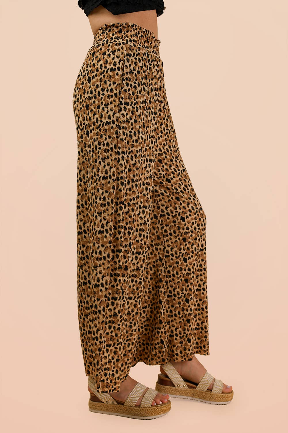 Wide Leg Leopard Pleated Comfy Pants