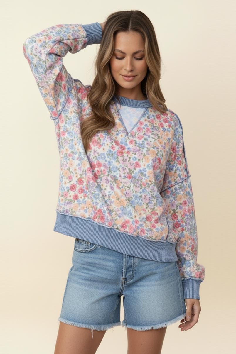 Triangle Oversized Long Sleeve Floral Top