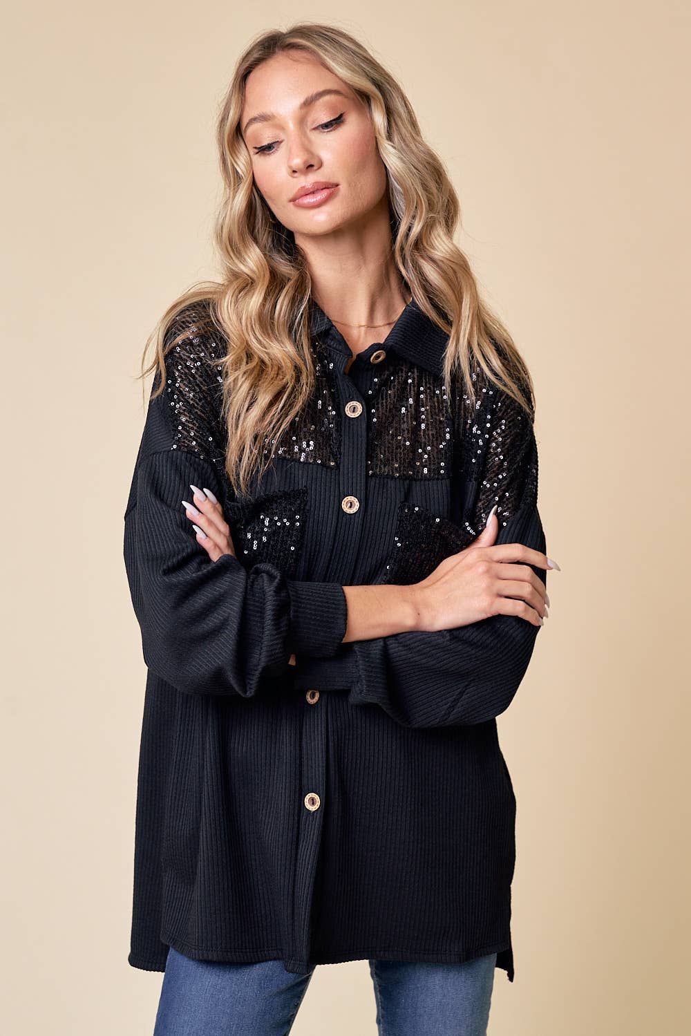 Sparkles All The Way Ribbed Shacket