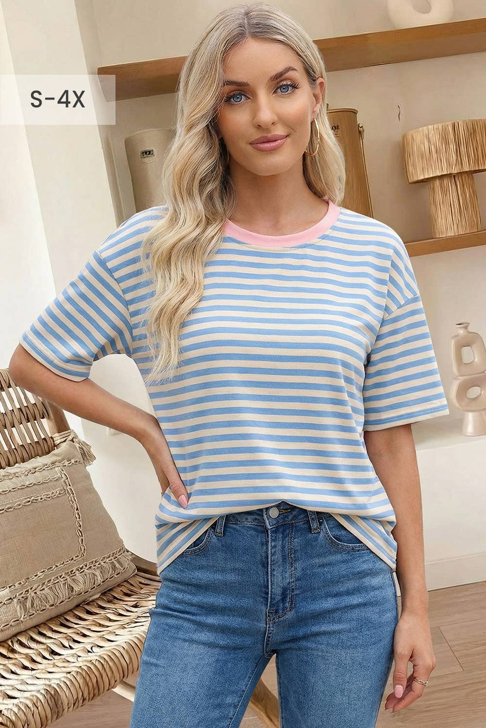 Stripe Contrast Crew Neck Tee