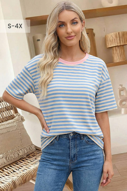 Stripe Contrast Crew Neck Tee