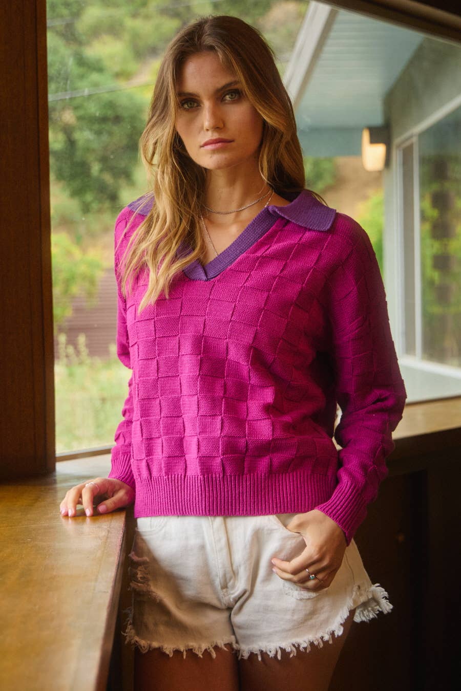Checkered Knit Sweater