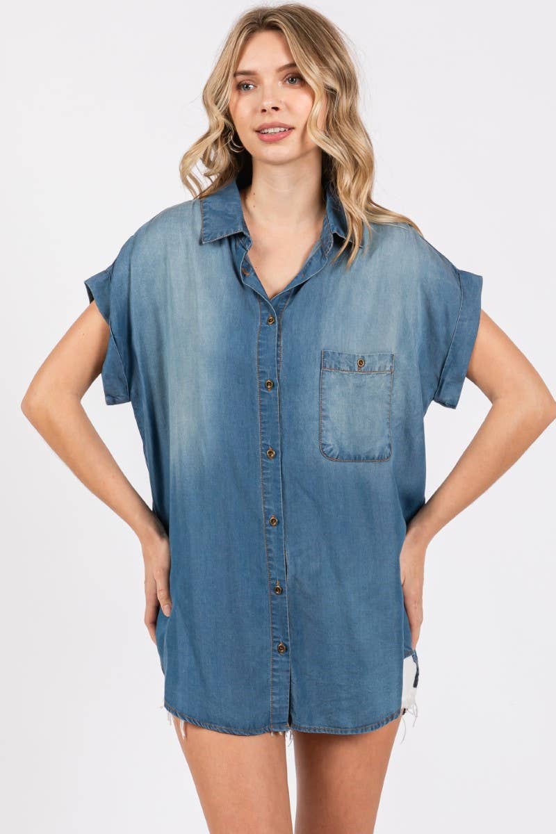 Washed Roll Up Short Sleeve Shirt