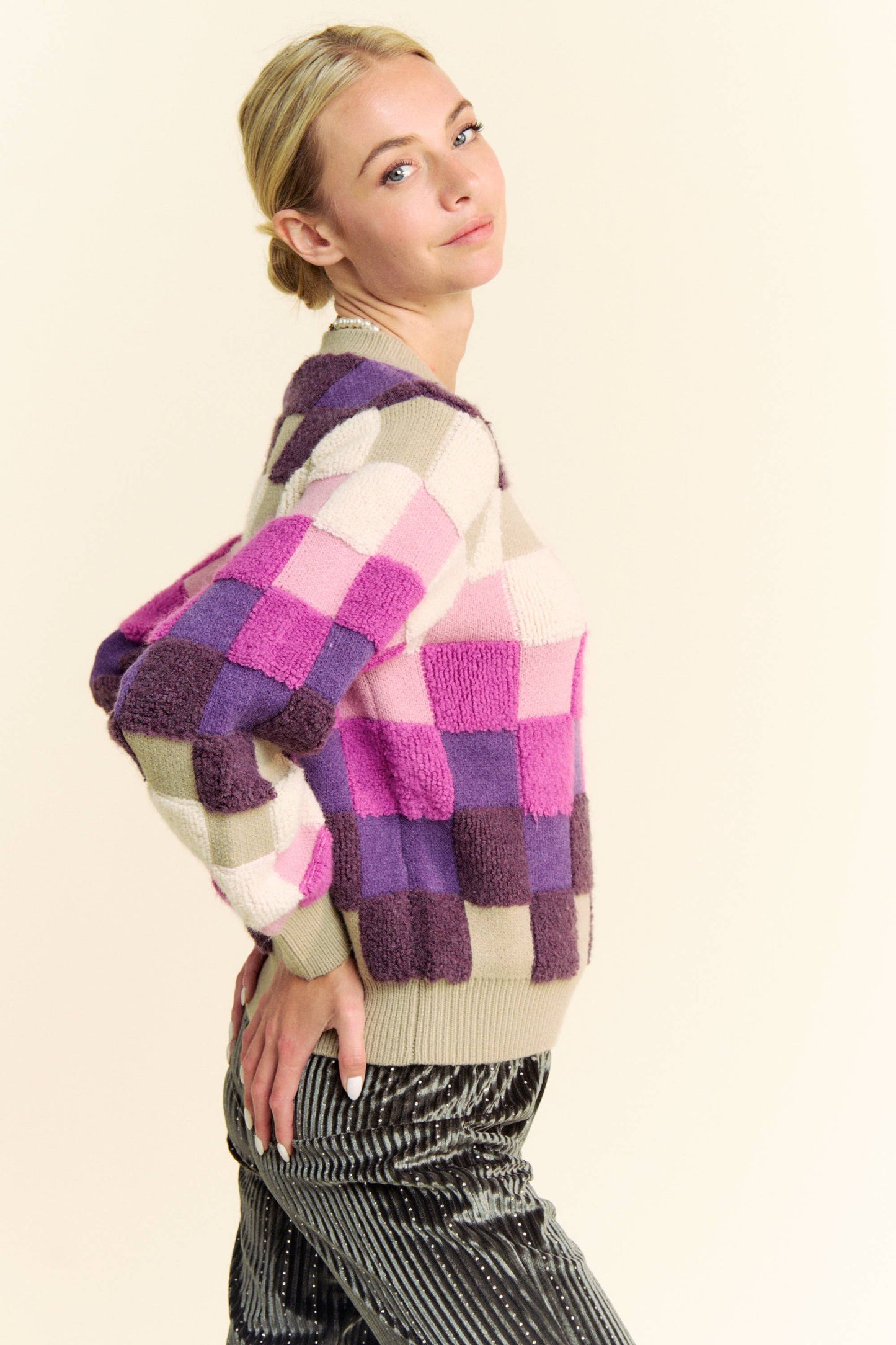 Purple Checkered Sweater