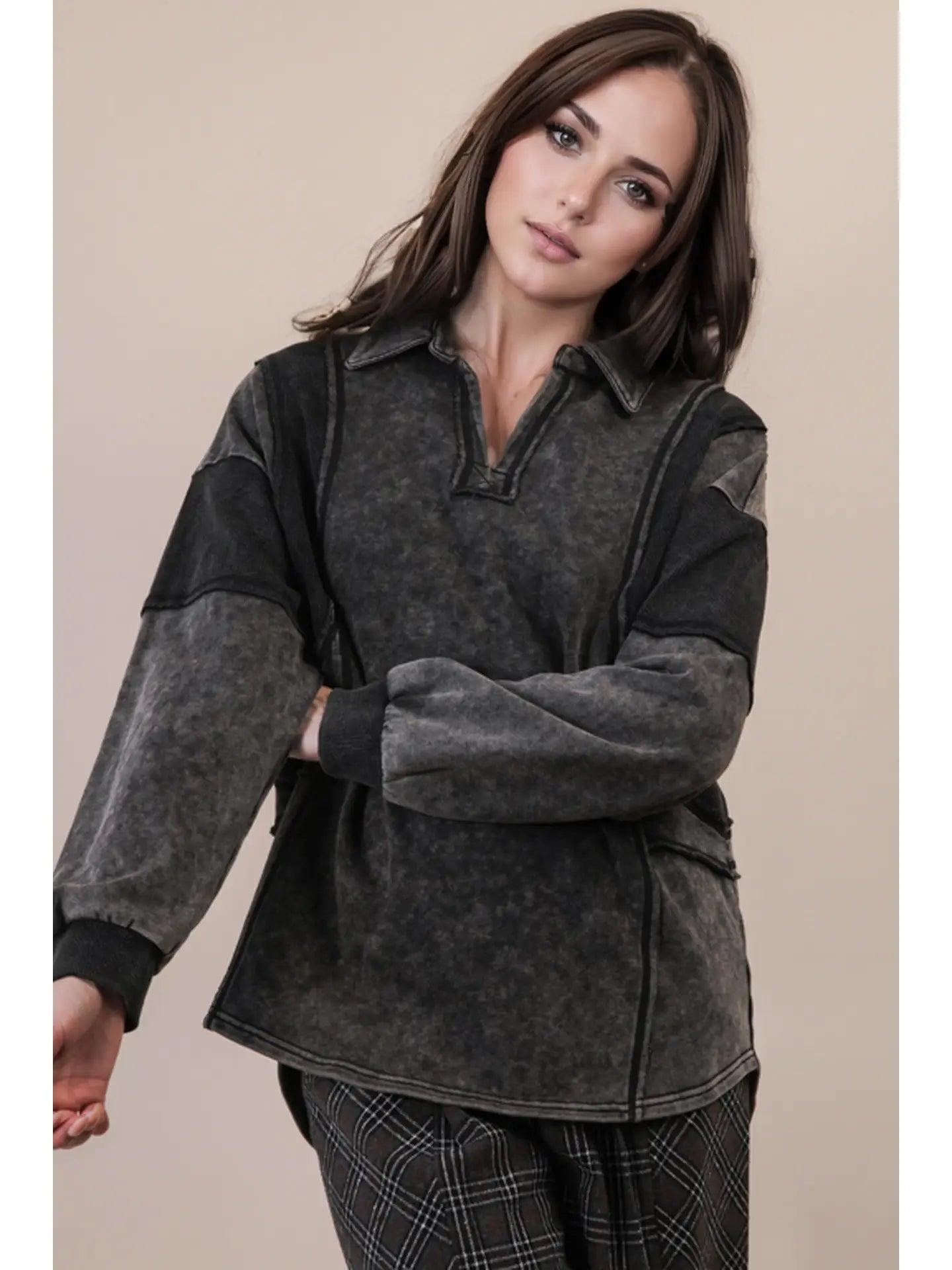 Mineral Washed Oversized French Terry Knit Top