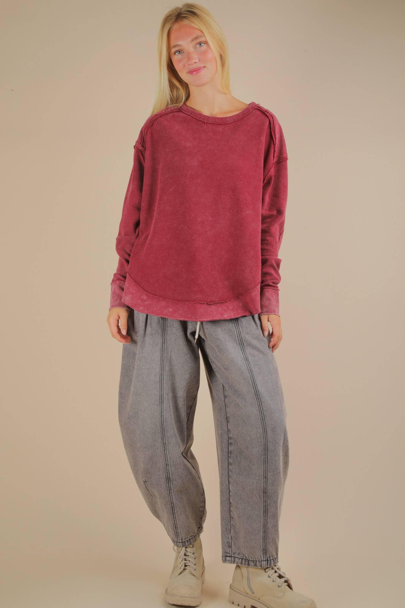 Mineral Washed Contrast Knit Top