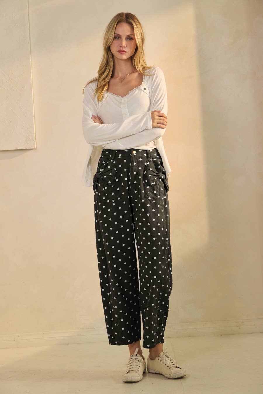 High-Rise Polka Dot Printed Denim Pants by Oddi