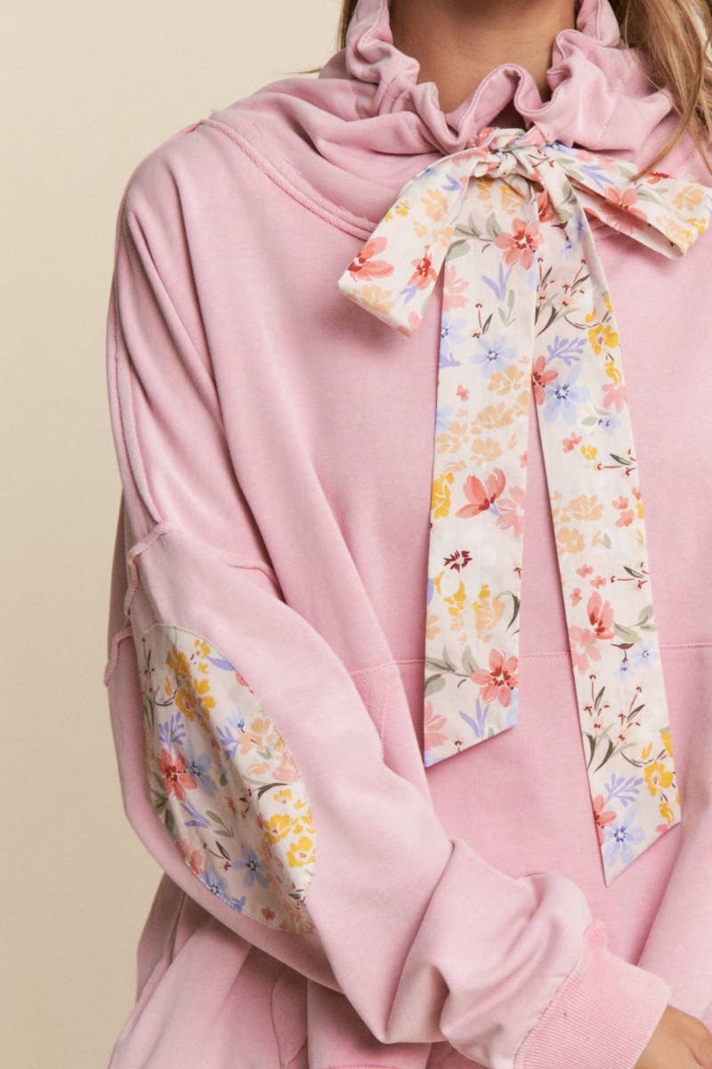 Funnel Neck Floral Patchwork Sweater