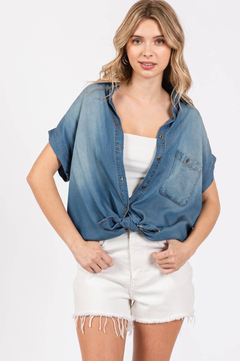 Washed Roll Up Short Sleeve Shirt