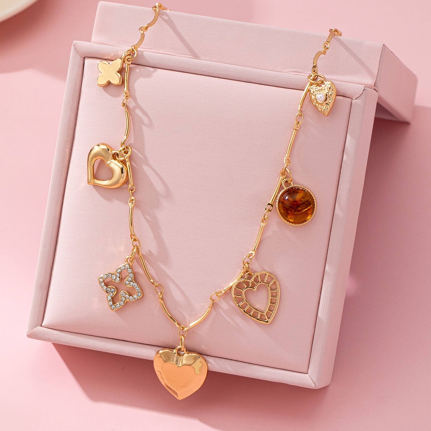 Heart and Clover Charm Necklace