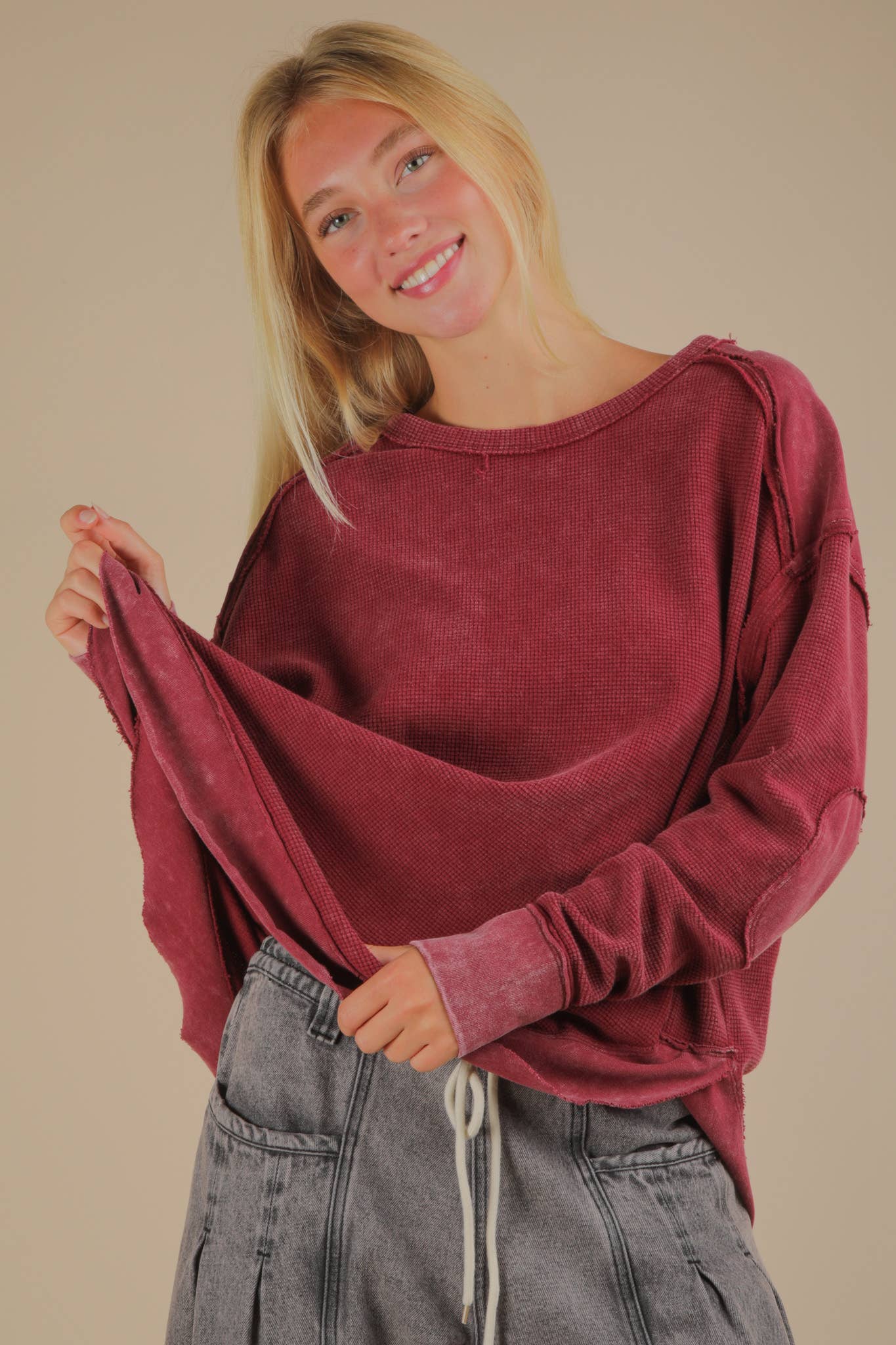 Mineral Washed Contrast Knit Top