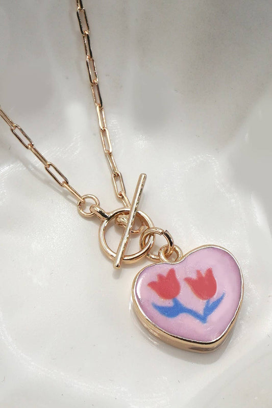 Flower Heart Charm Necklace