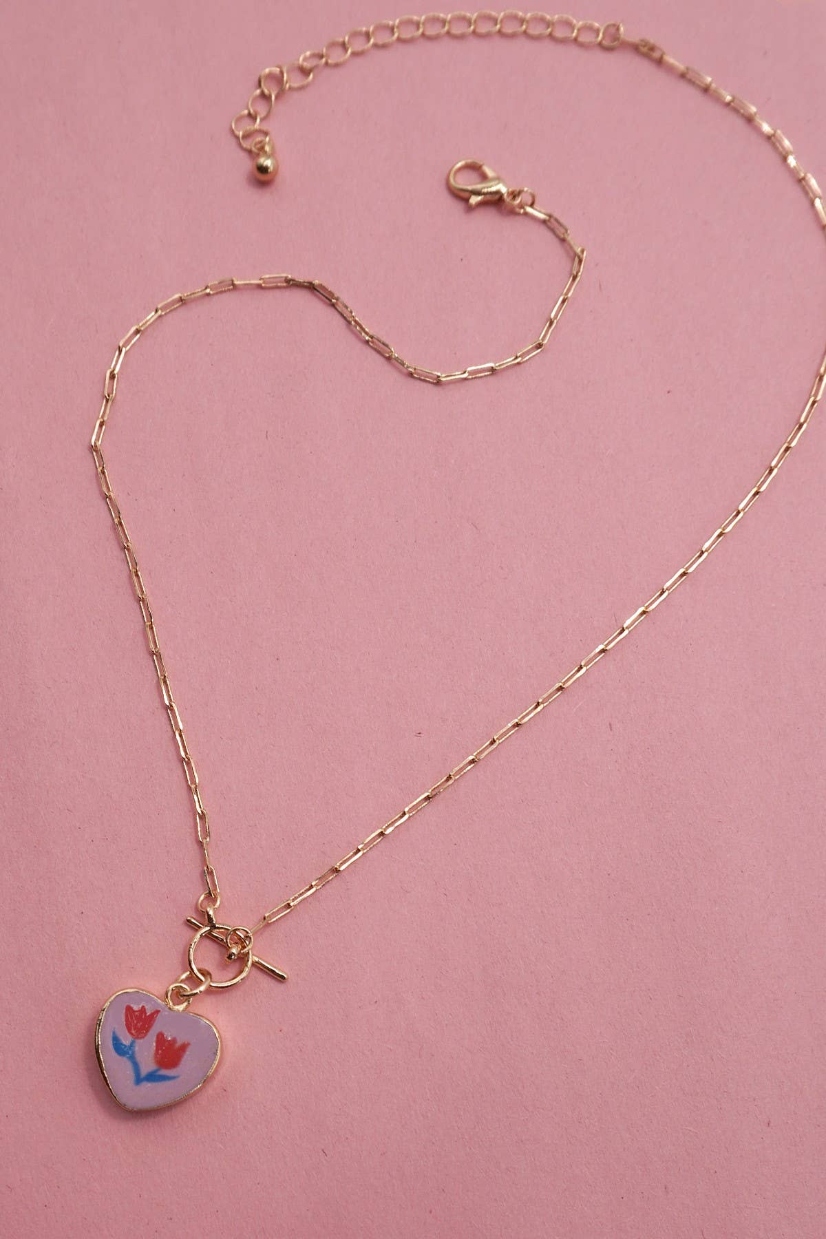 Flower Heart Charm Necklace