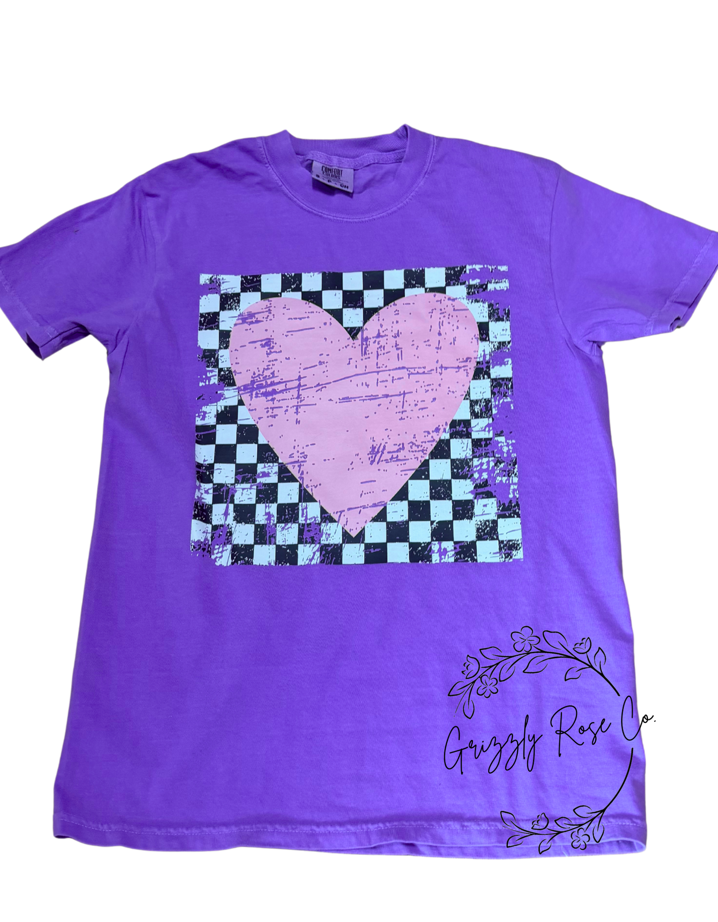 Checkered Heart Comfort Colors Graphic Tee