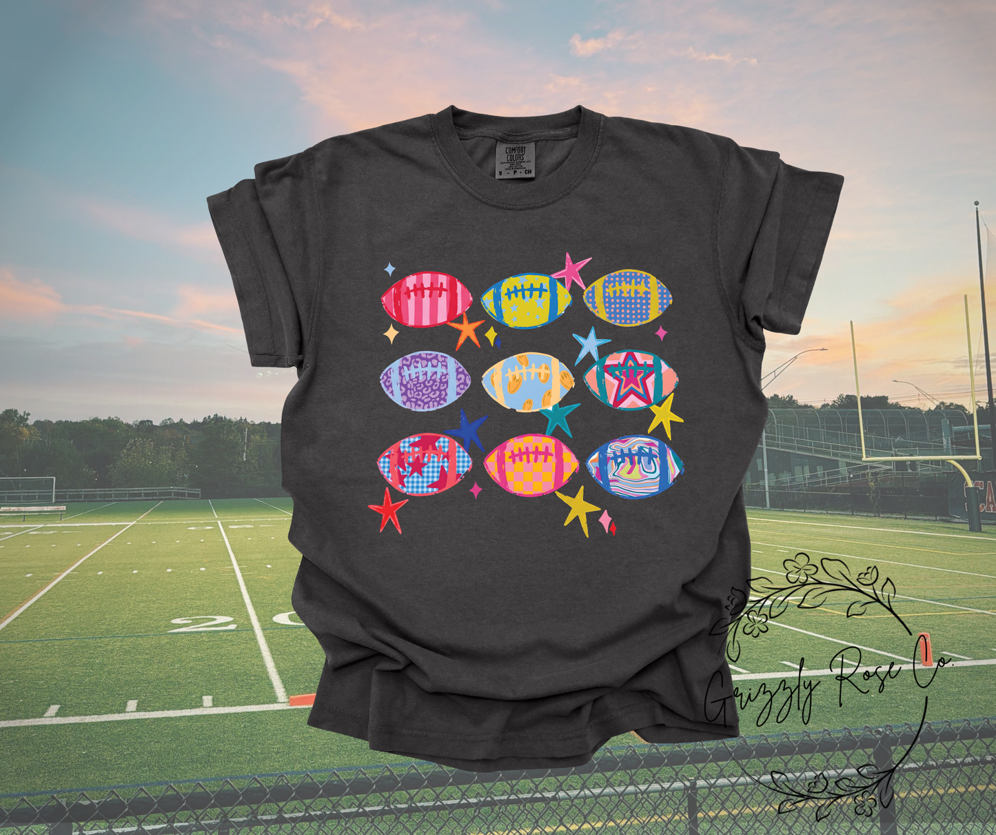 Color Pop Football Comfort Colors Graphic Tee