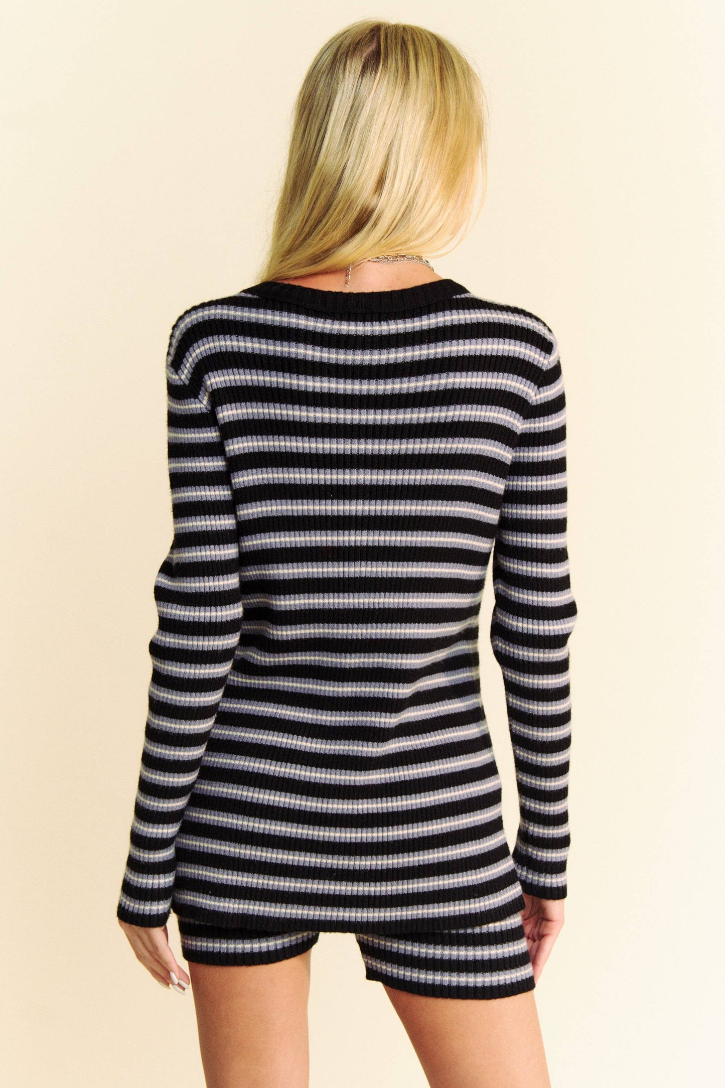 Stripe V Neck Button Down