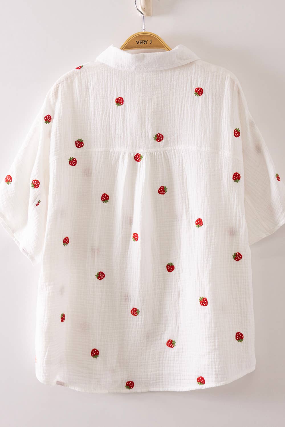 Strawberry Embroidered Oversized Gauze Shirt Top
