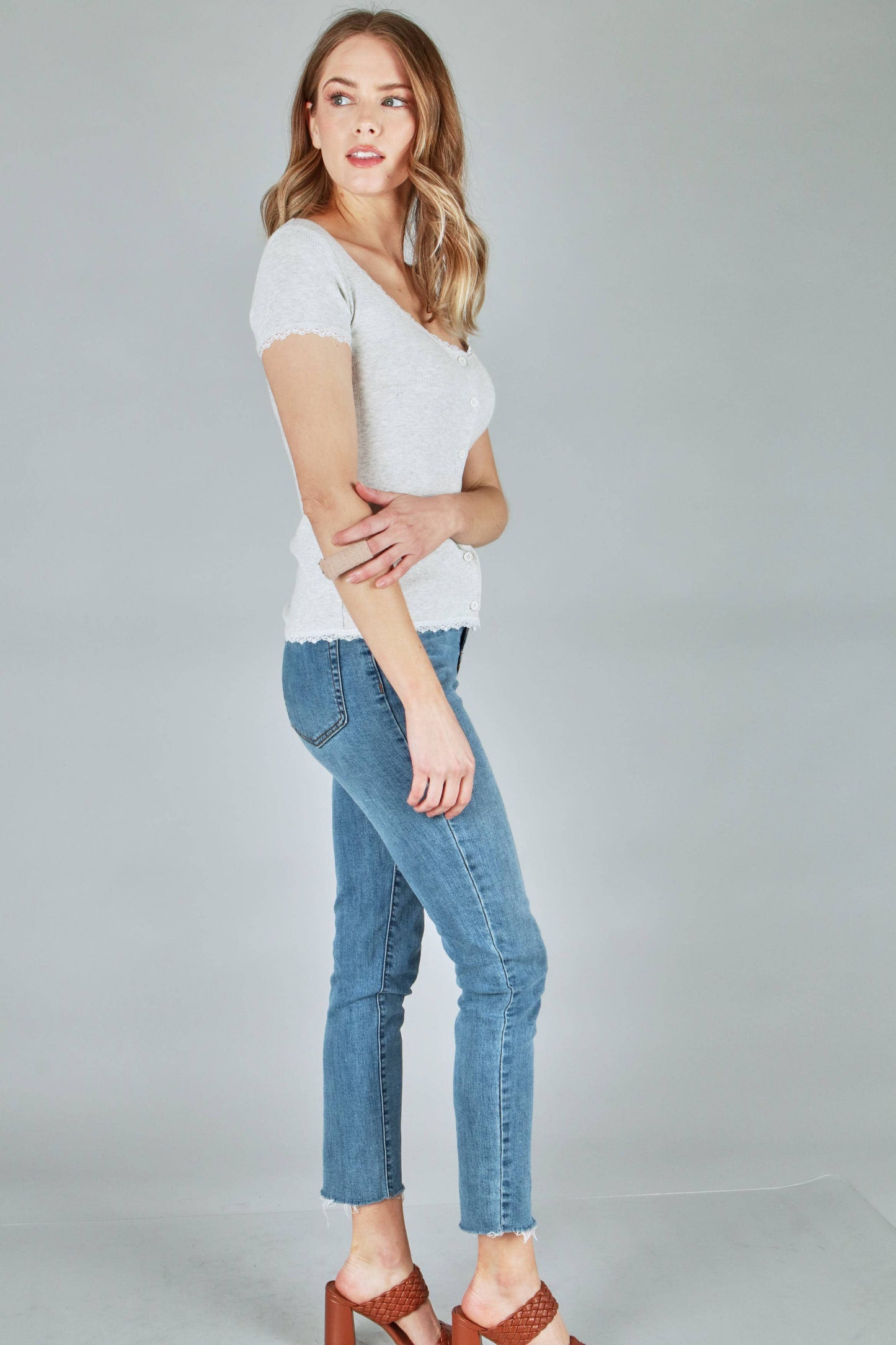 Solid Rib Button Top
