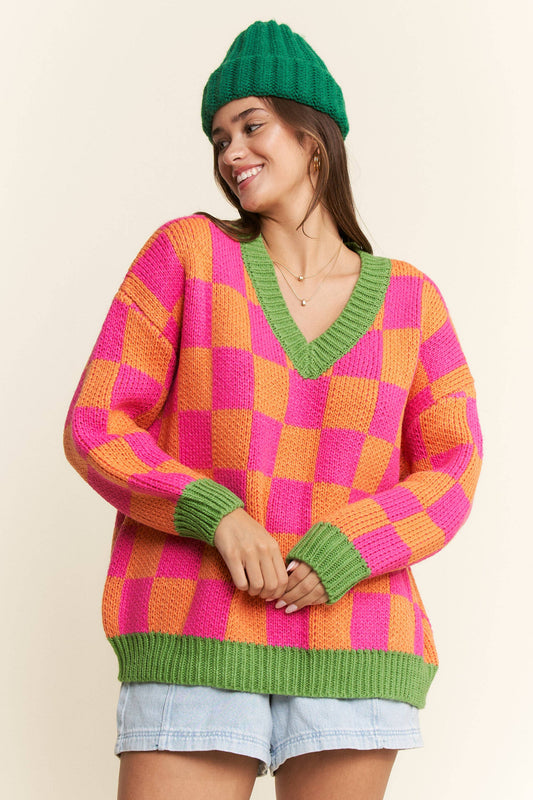 Checkered Knit Sweater