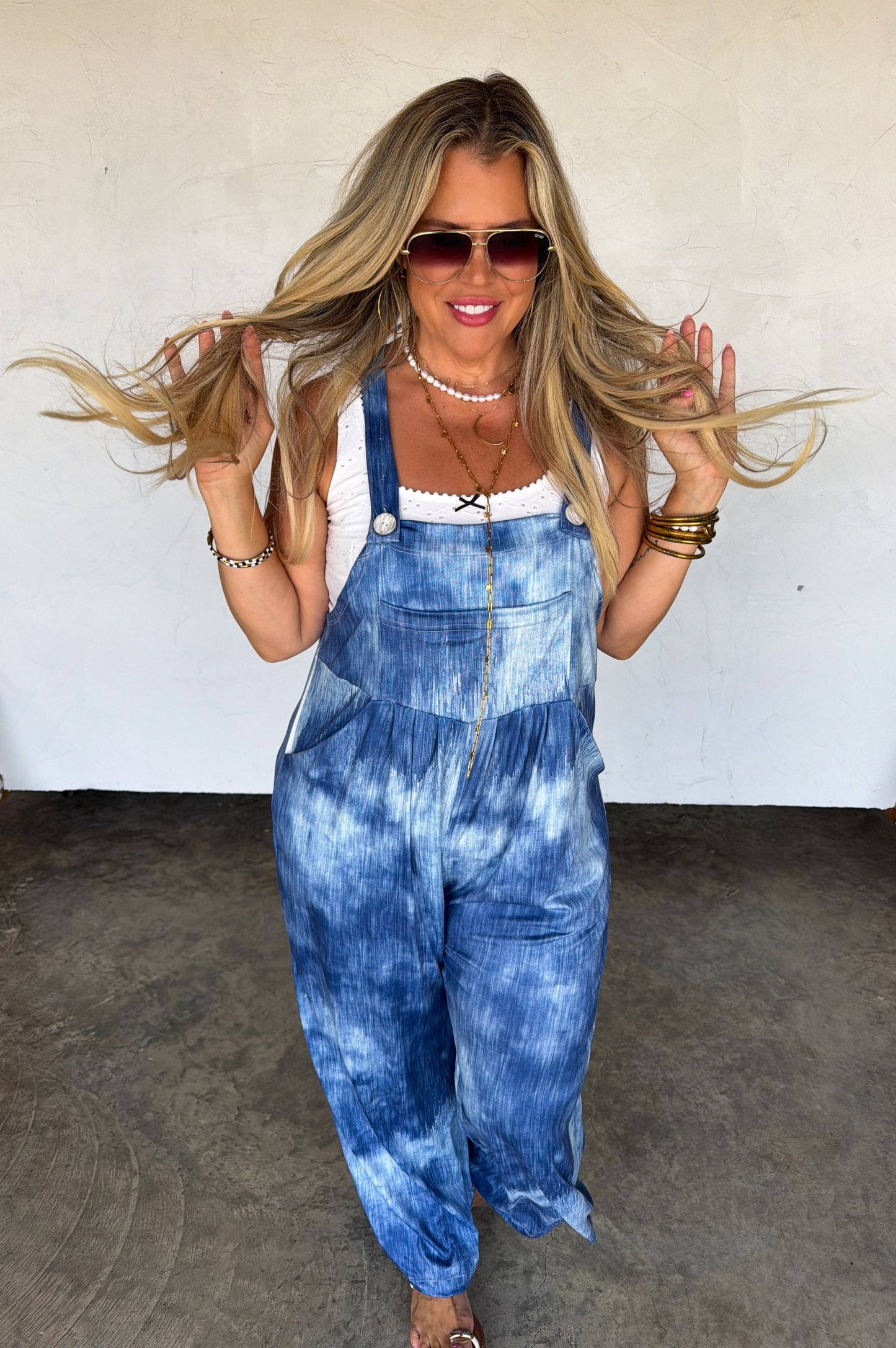 Karlie Boho Overalls-Mock Denim