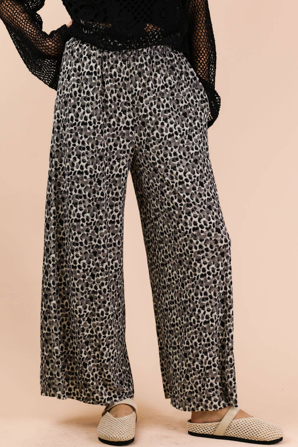 Wide Leg Leopard Pleated Comfy Pants