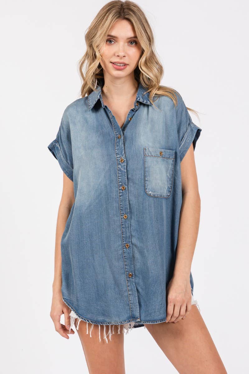 Washed Roll Up Short Sleeve Shirt