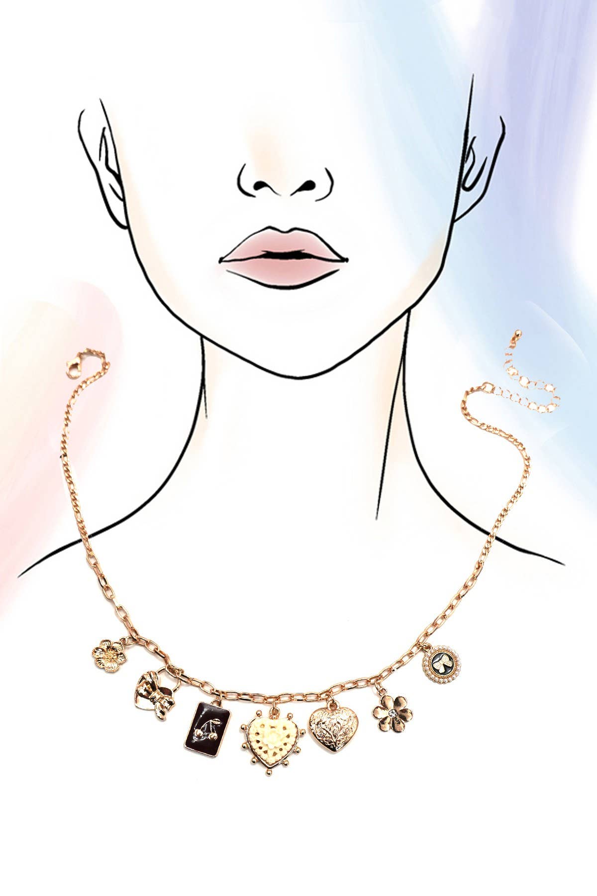 Bow Cherry Heart Charm Necklace