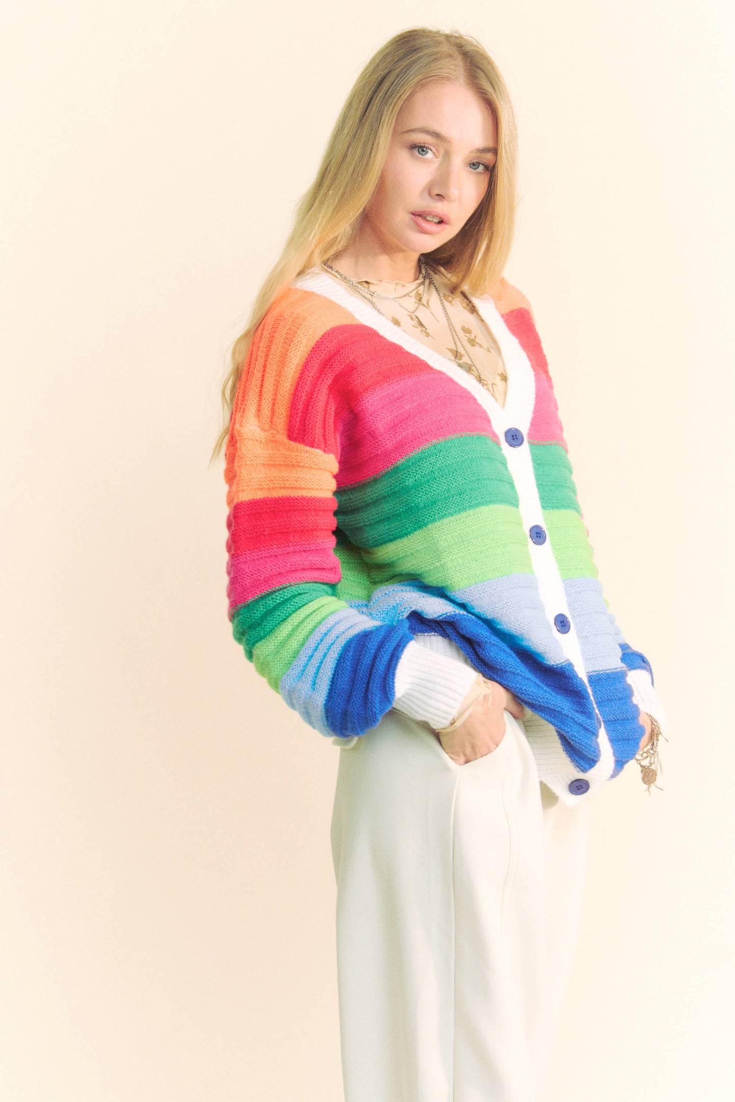 Striped Button Front Cardigan