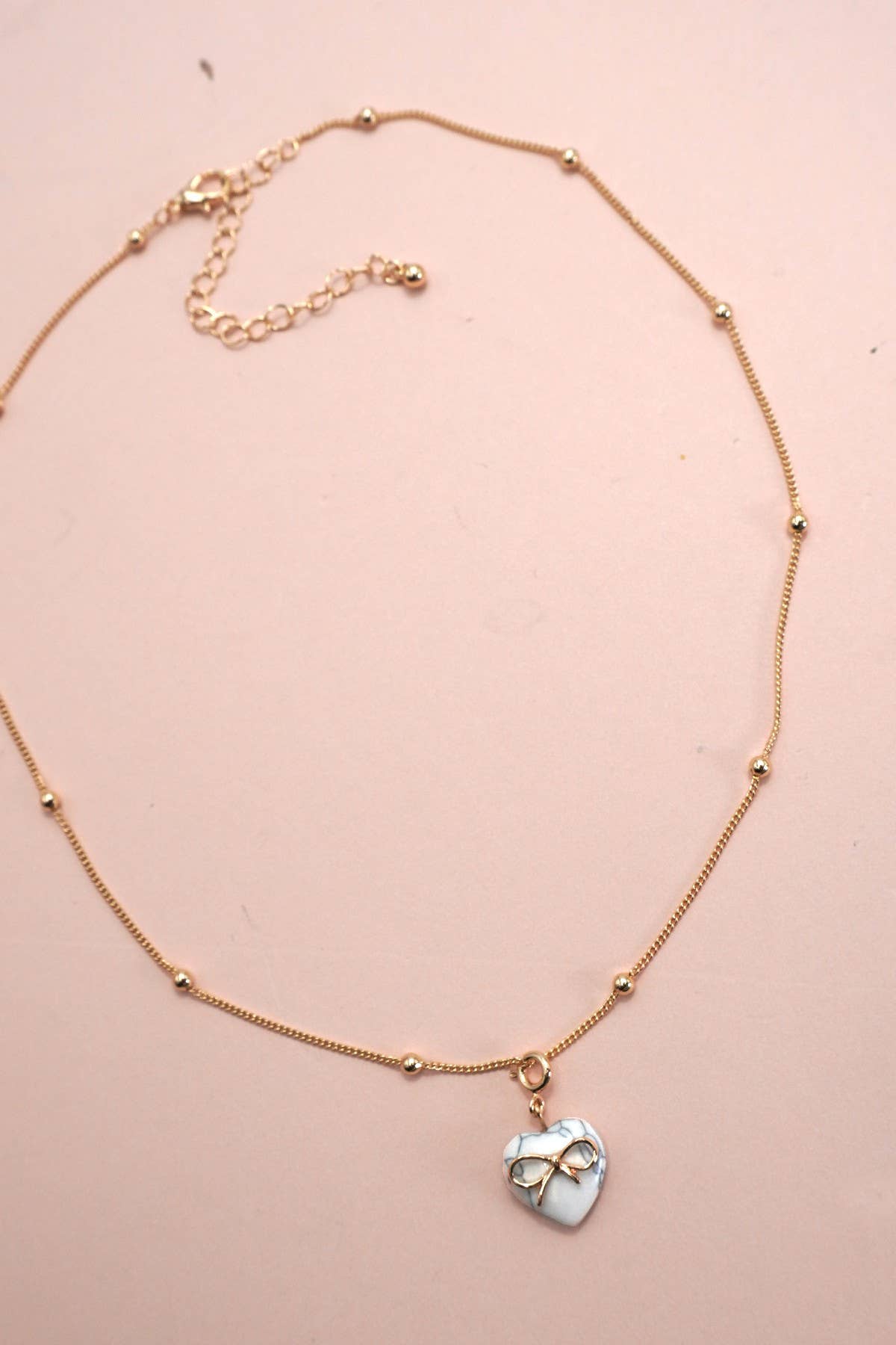 Bow Heart Stone Necklace