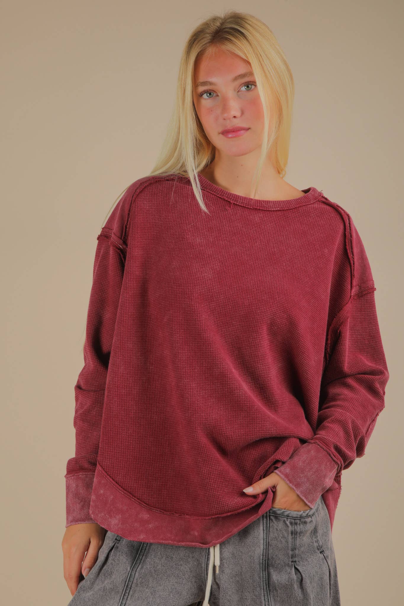 Mineral Washed Contrast Knit Top