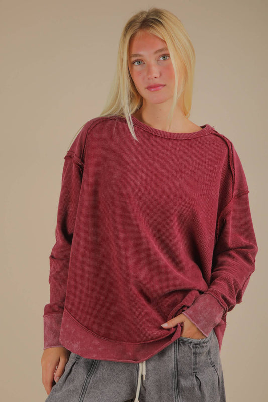 Mineral Washed Contrast Knit Top