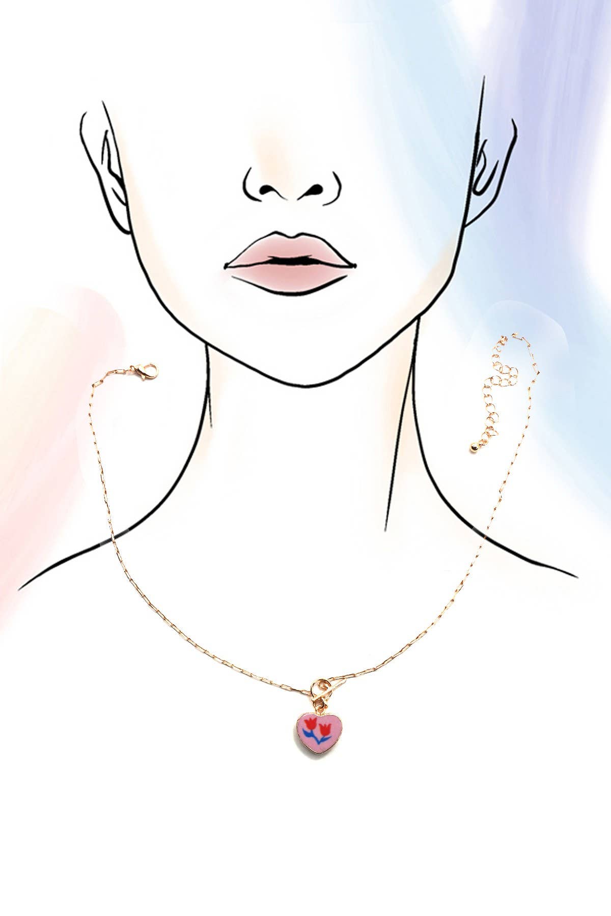 Flower Heart Charm Necklace