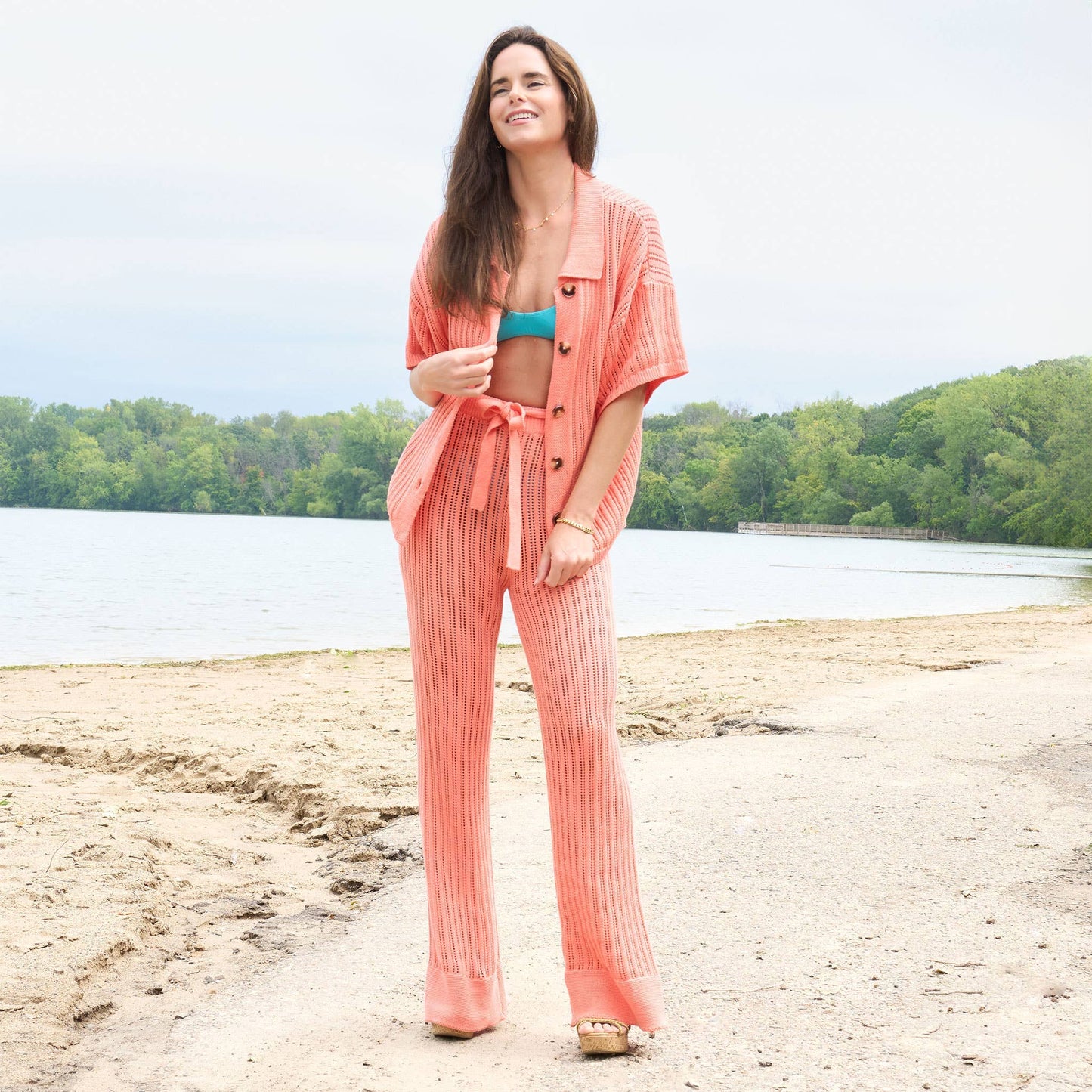 Catalina Knit Half Sleeve Button Up Top