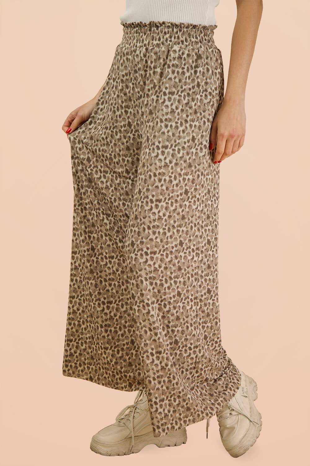 Wide Leg Leopard Pleated Comfy Pants