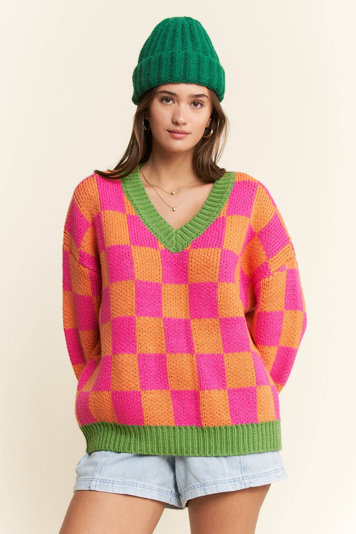 Checkered Knit Sweater