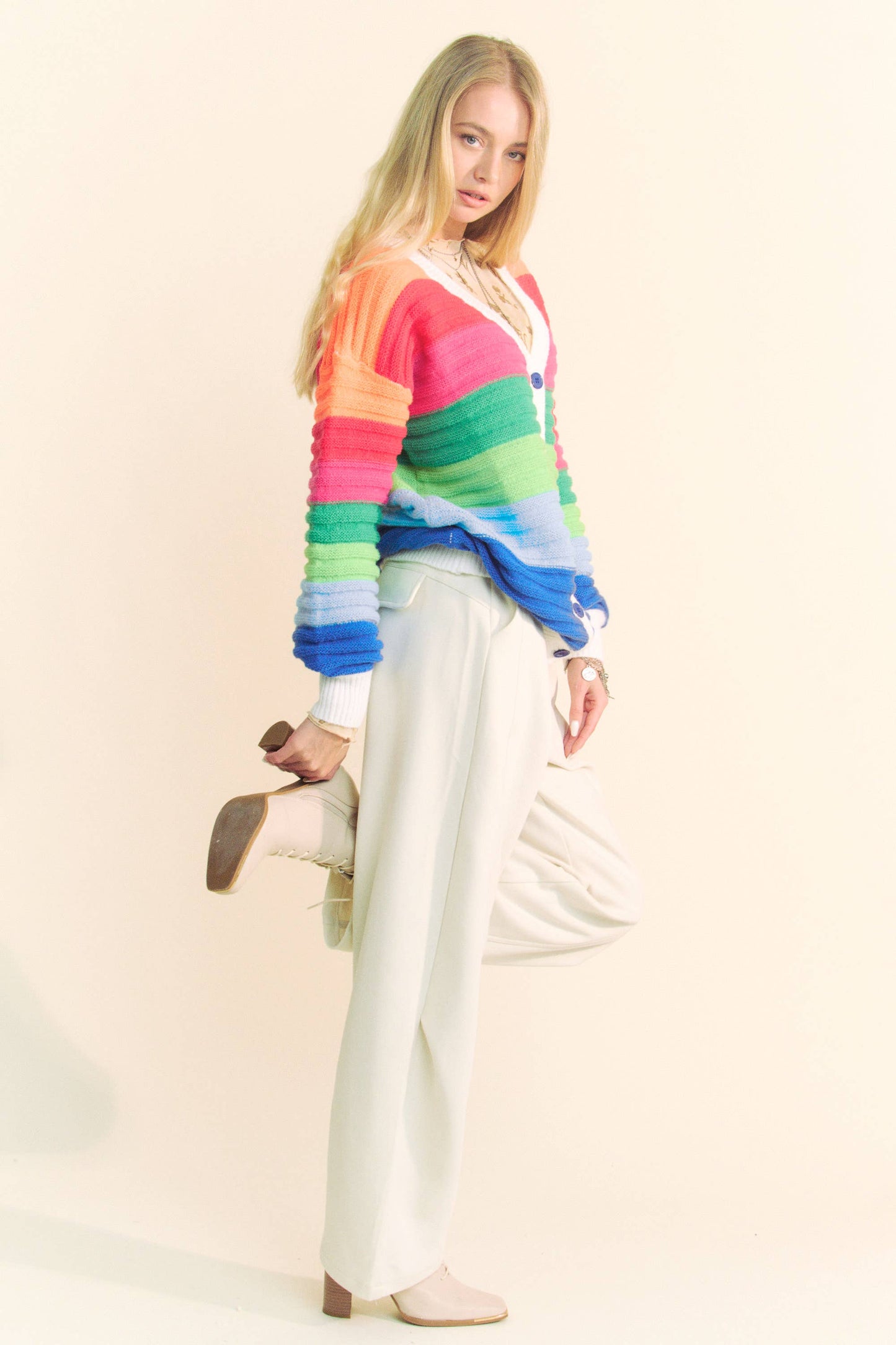Striped Button Front Cardigan