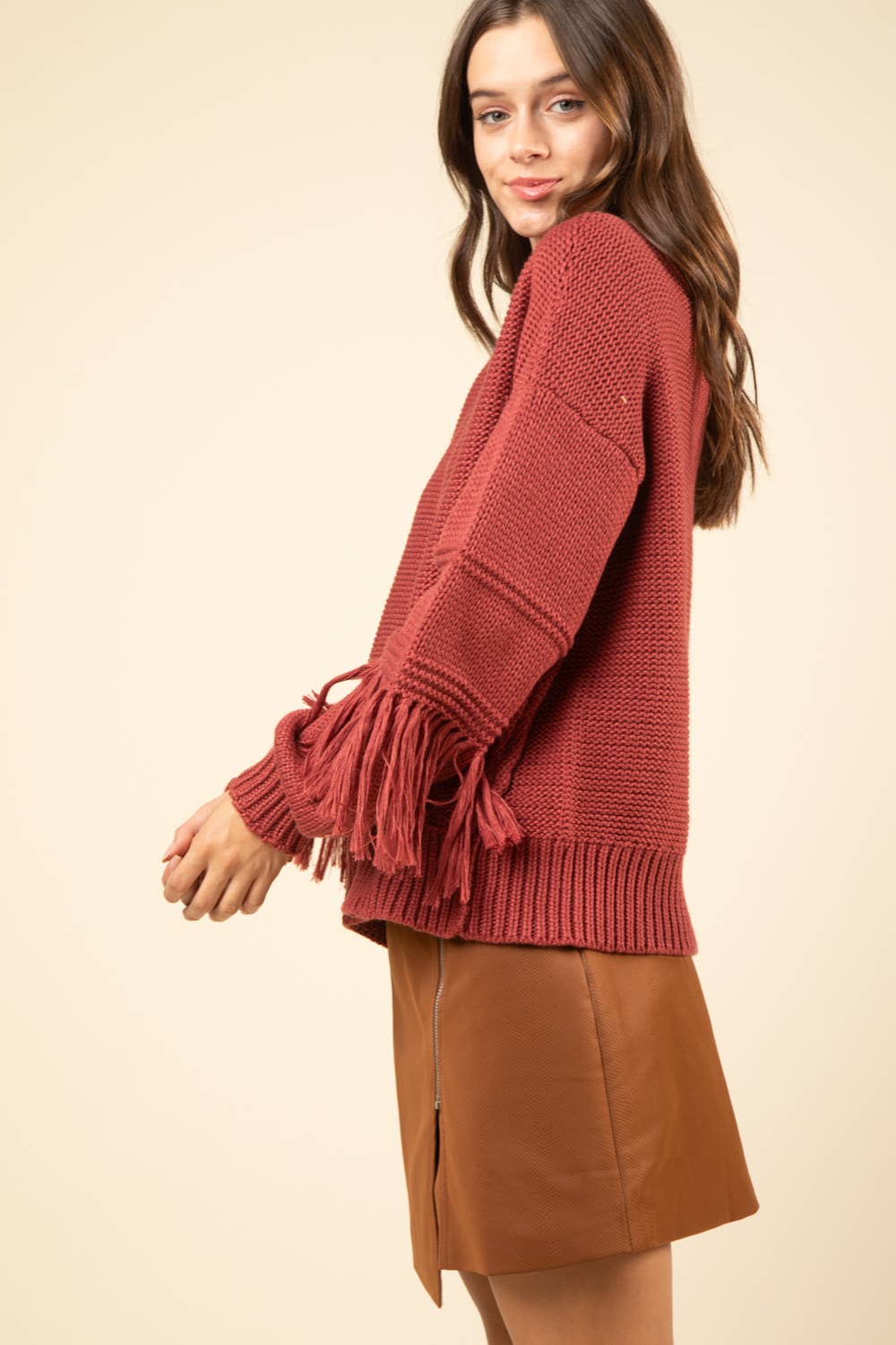 Fringe Sleeve Chunky Cozy Knit Sweater