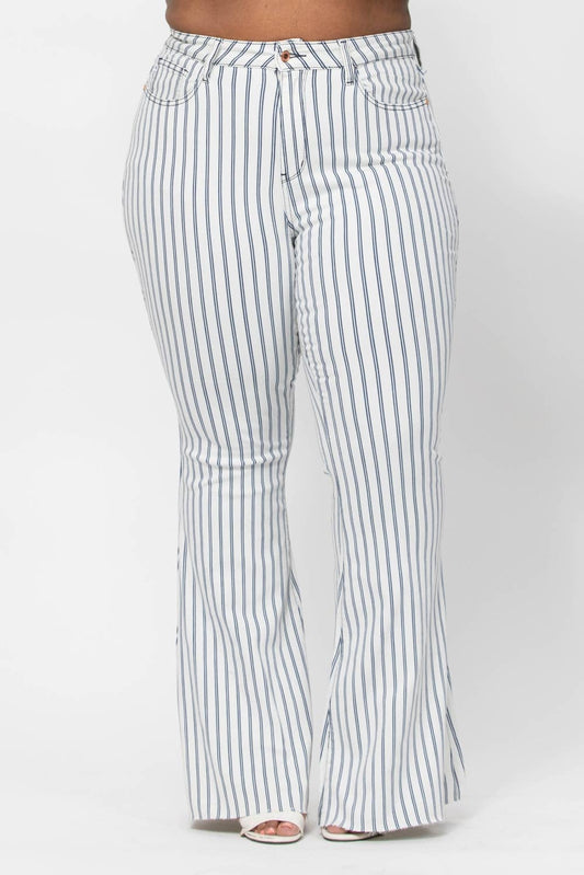 White Pinstripe Flare Jean