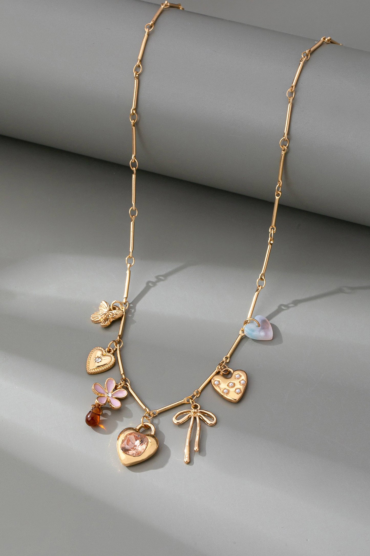 Charm Necklace-Hearts, Flower, Bow, Butterfly