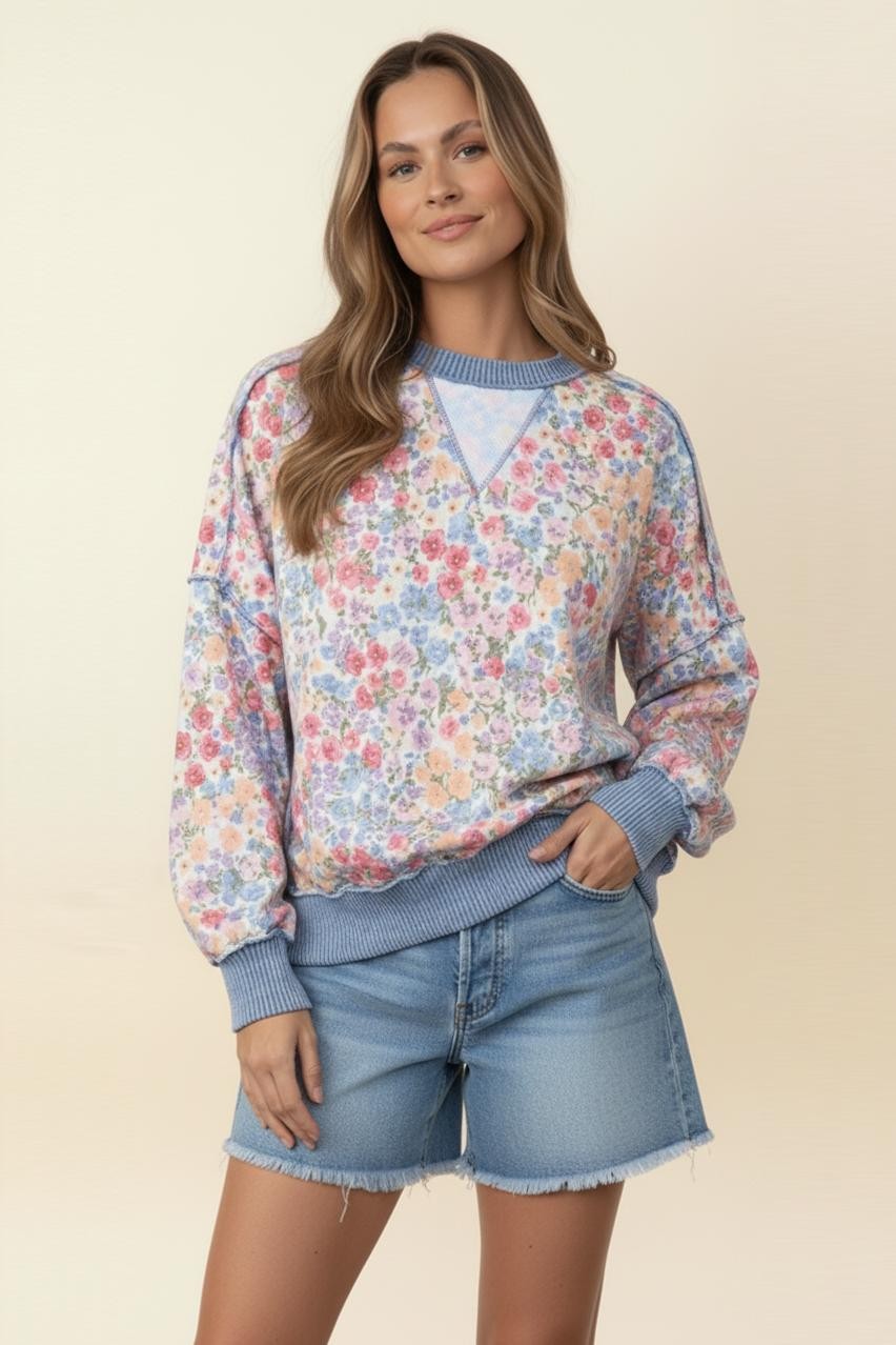 Triangle Oversized Long Sleeve Floral Top