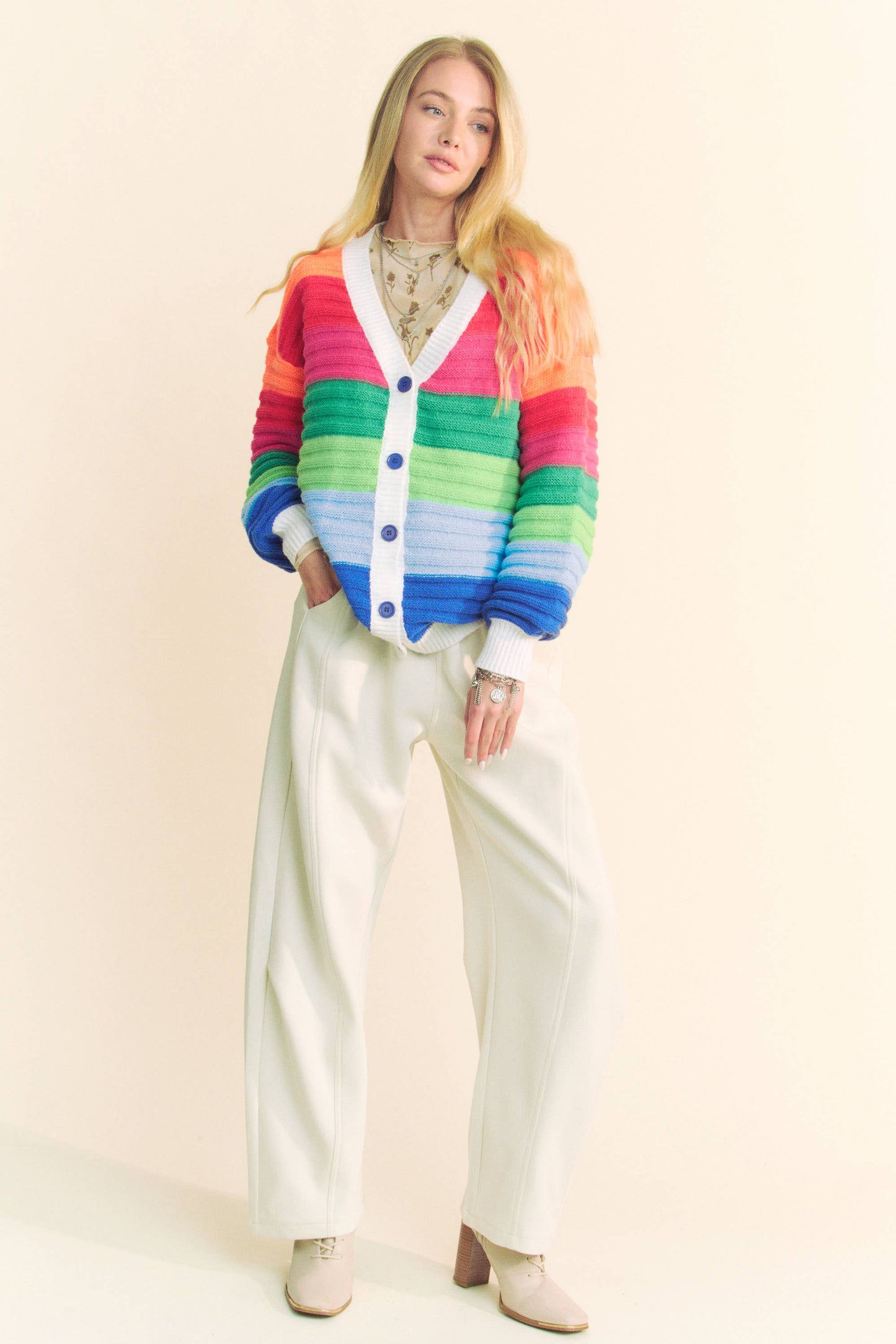 Striped Button Front Cardigan
