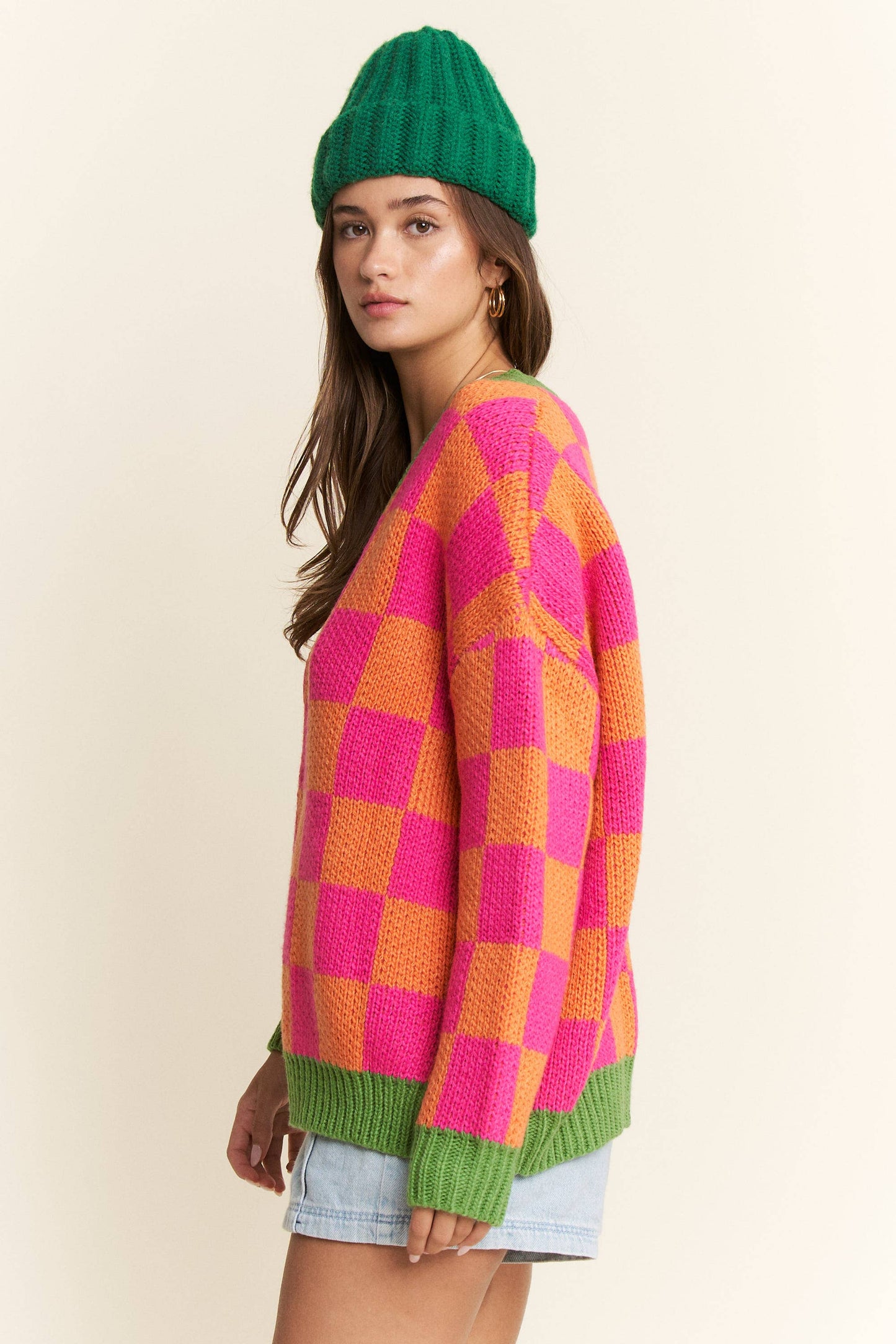 Checkered Knit Sweater