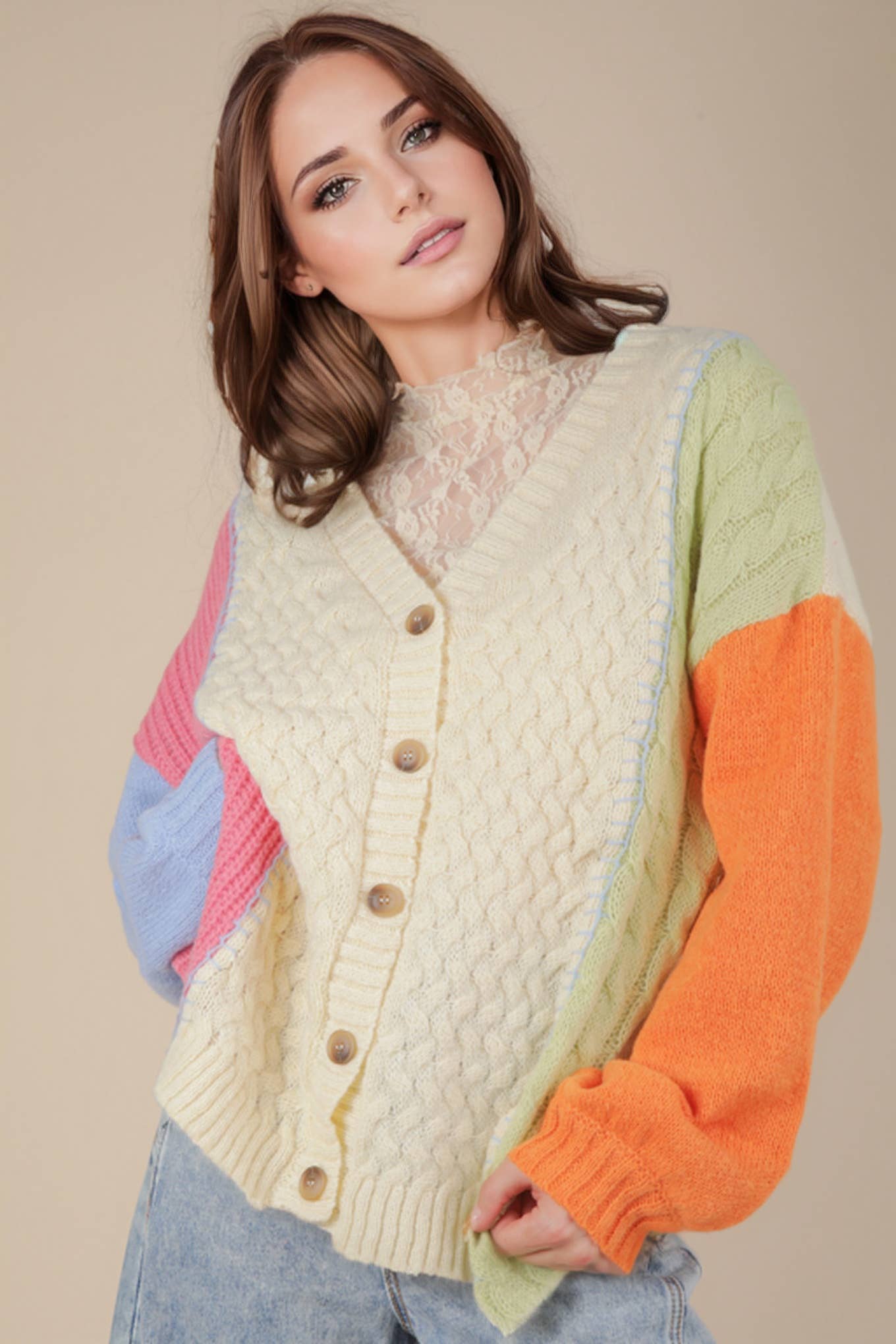 Color Block Sweater Cardigan