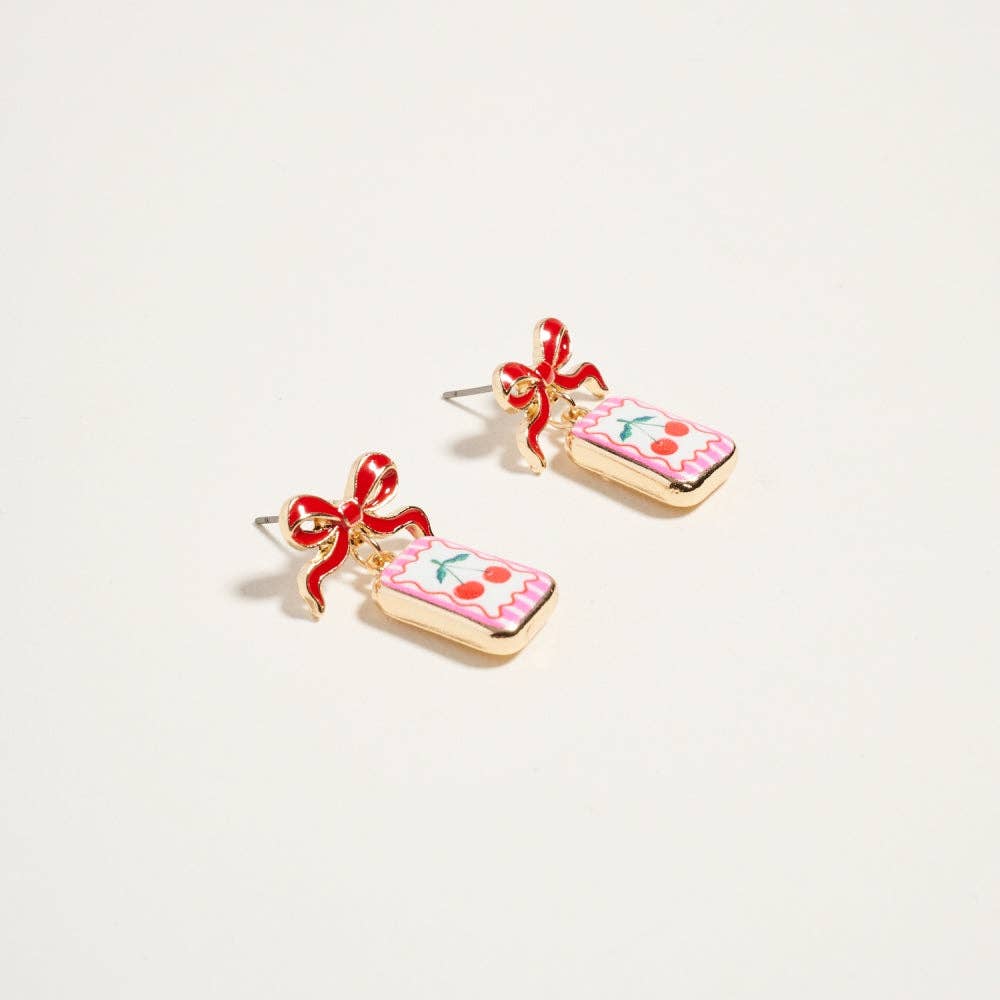 Vintage Cherry Tile Enamel  Earrings